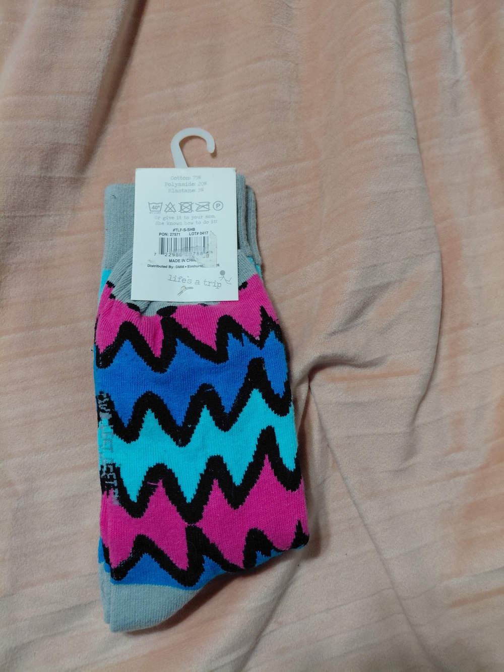 Colorblock Wave Crew Socks - Pink, Blue & Teal